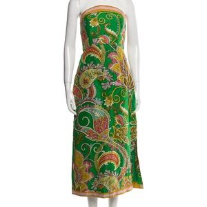 Alemais Paisley Printed Dress Strapless Green